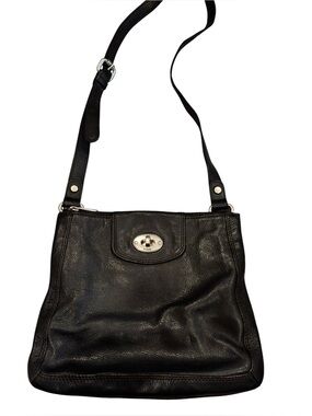 Fossil Vintage Black Pebbled Leather Turn Lock Flap Crossbody Shoulder Bag